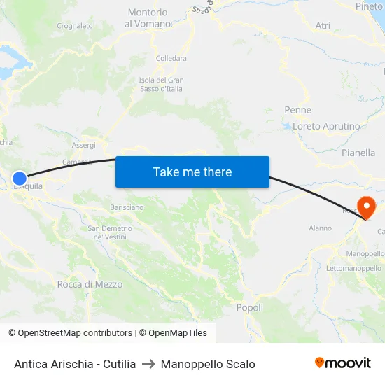 Antica Arischia - Cutilia to Manoppello Station map