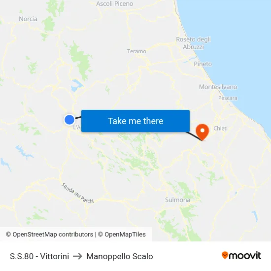 State Road 80 - Vittorini to Manoppello Station map