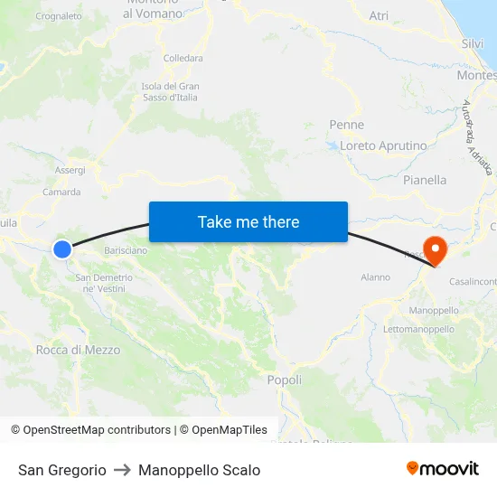 San Gregorio to Manoppello Station map