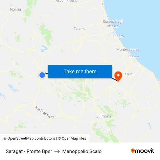 Saragat - Opposite Bper to Manoppello Station map