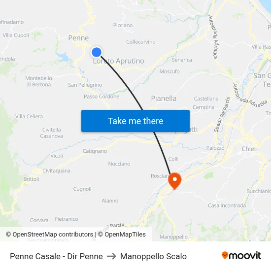 Penne Casale - Penne Direction to Manoppello Station map