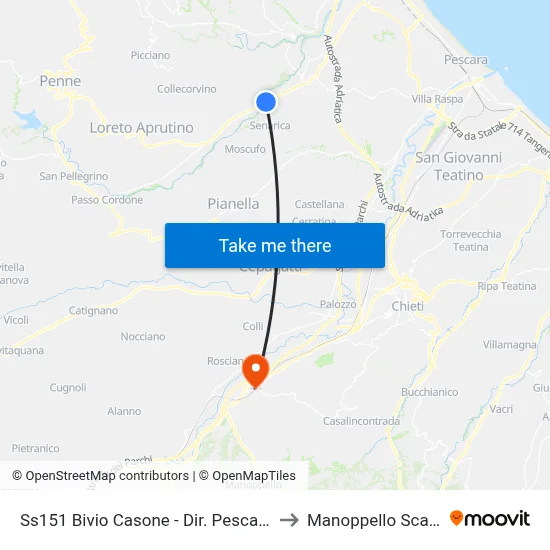 State Road 151 Casone Junction - Pescara Direction to Manoppello Station map