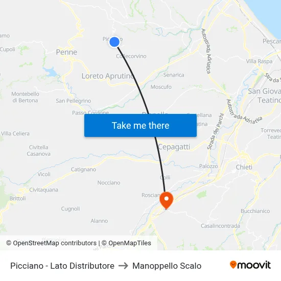 Picciano - Lato Distributore to Manoppello Scalo map