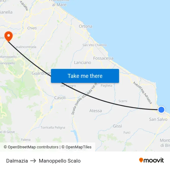 Dalmatia to Manoppello Station map