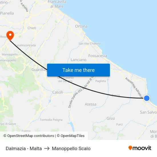 Dalmazia - Malta to Manoppello Station map