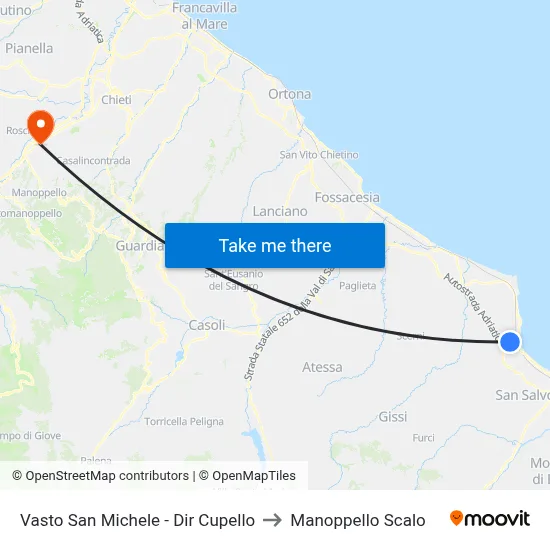 Vasto San Michele - Cupello Direction to Manoppello Station map