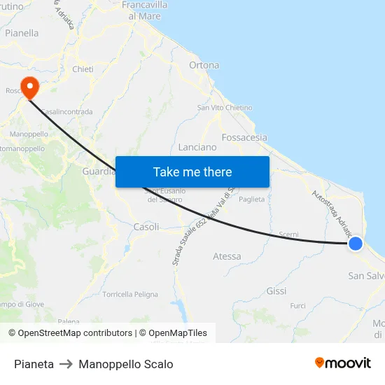 Pianeta to Manoppello Station map