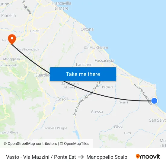 Vasto - Mazzini Street / East Bridge to Manoppello Station map