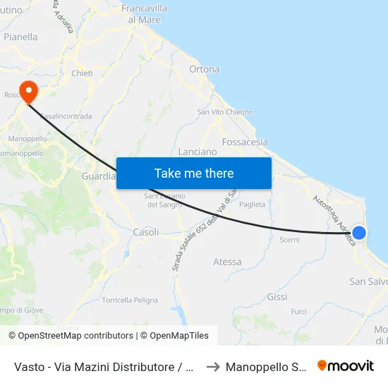 Vasto - Mazini Gas Station / Center to Manoppello Station map