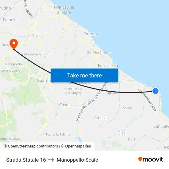 Strada Statale 16 to Manoppello Scalo map