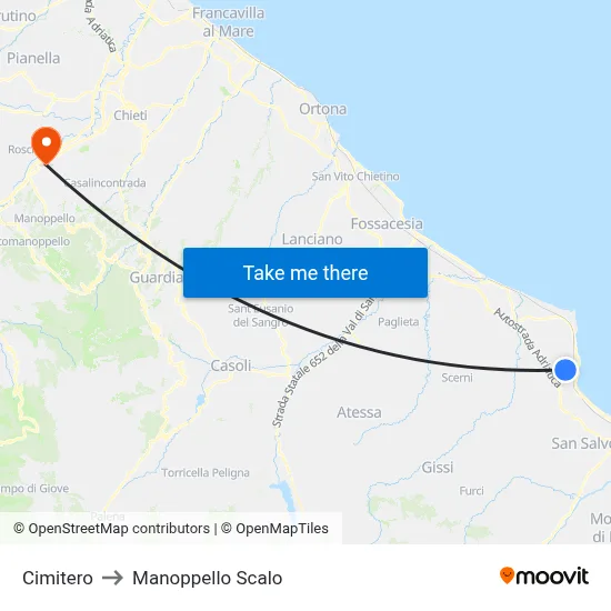 Cemetery to Manoppello Station map