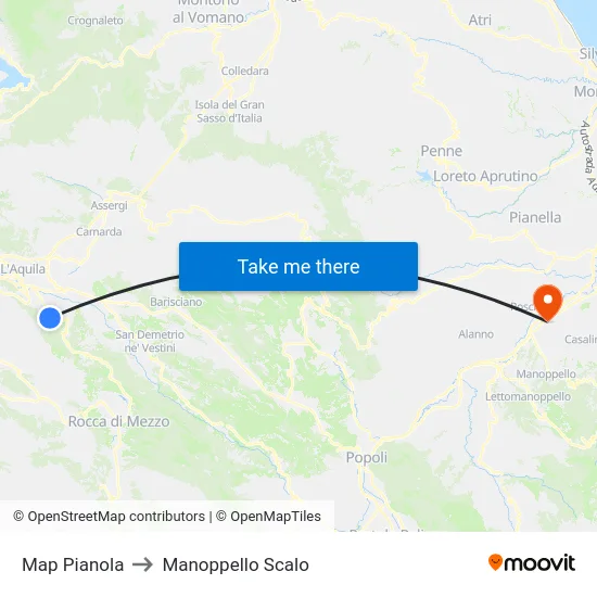 Map Pianola to Manoppello Scalo map