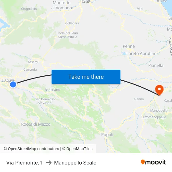 Via Piemonte, 1 to Manoppello Scalo map