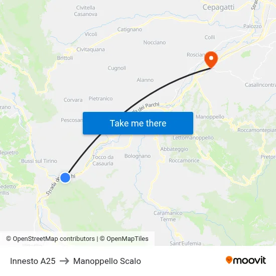Innesto A25 to Manoppello Scalo map