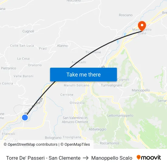 Torre De' Passeri - San Clemente to Manoppello Station map