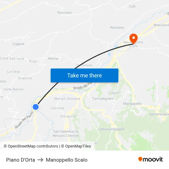 Piano D'Orta to Manoppello Station map