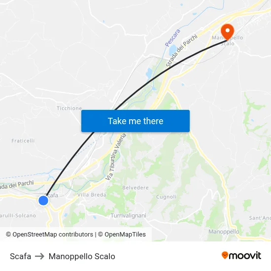 Scafa to Manoppello Station map