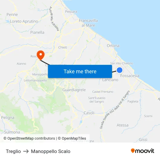 Treglio to Manoppello Station map