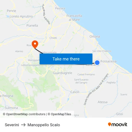 Severini to Manoppello Station map