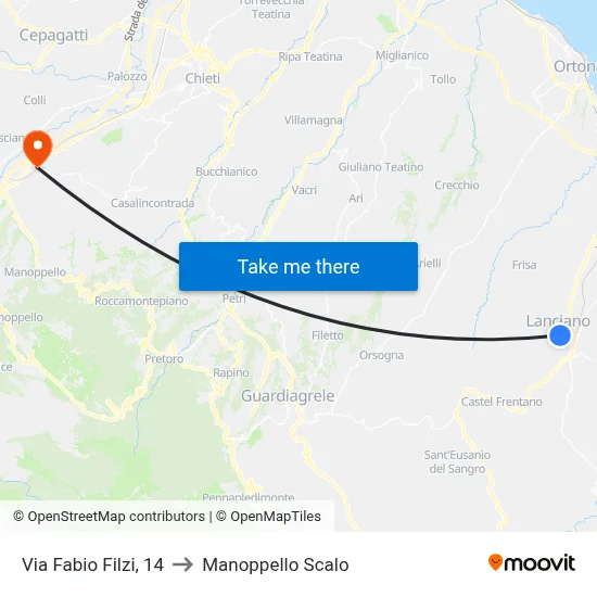 Fabio Filzi Street, 14 to Manoppello Station map