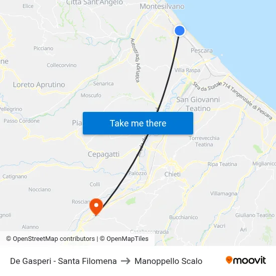 De Gasperi - Santa Filomena to Manoppello Scalo map
