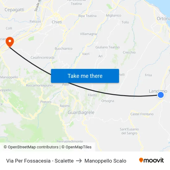 Fossacesia Road - Steps to Manoppello Station map