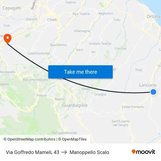 Via Goffredo Mameli, 43 to Manoppello Station map