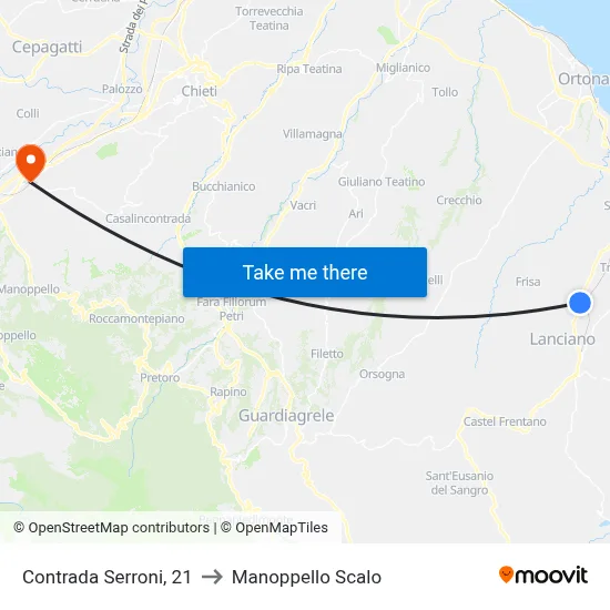 Contrada Serroni, 21 to Manoppello Scalo map
