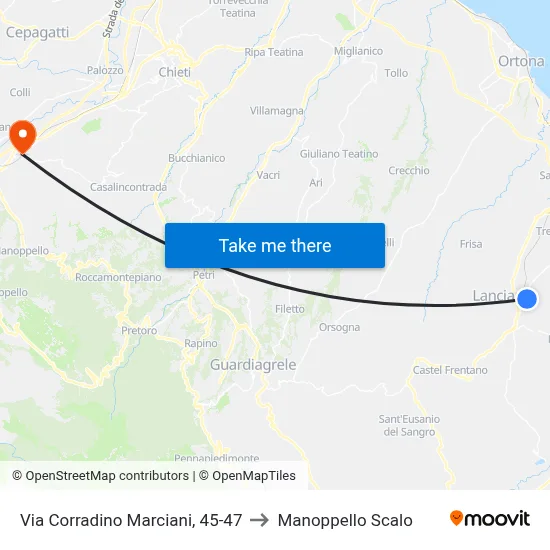 Via Corradino Marciani, 45-47 to Manoppello Station map