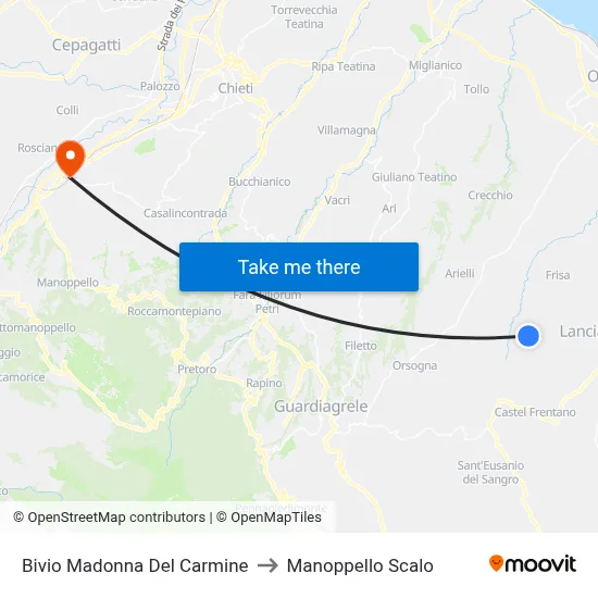 Bivio Madonna Del Carmine to Manoppello Scalo map