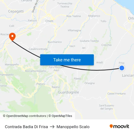 Contrada Badia Di Frisa to Manoppello Scalo map