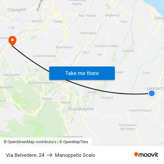 Via Belvedere, 24 to Manoppello Station map