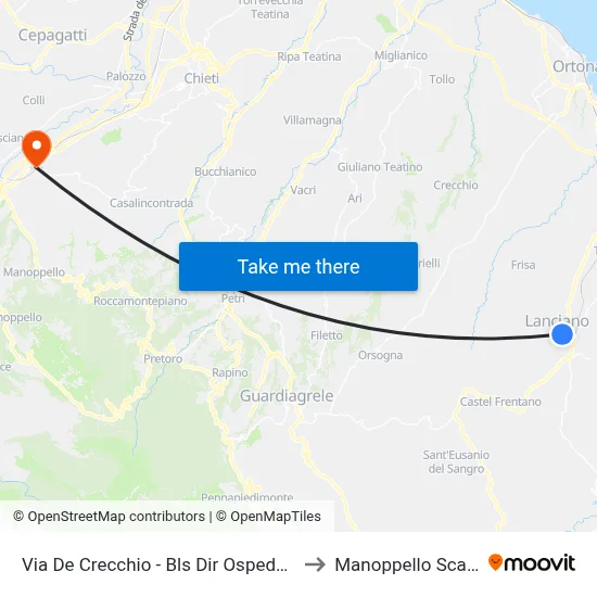 Via De Crecchio - Bls Dir Ospedale to Manoppello Scalo map