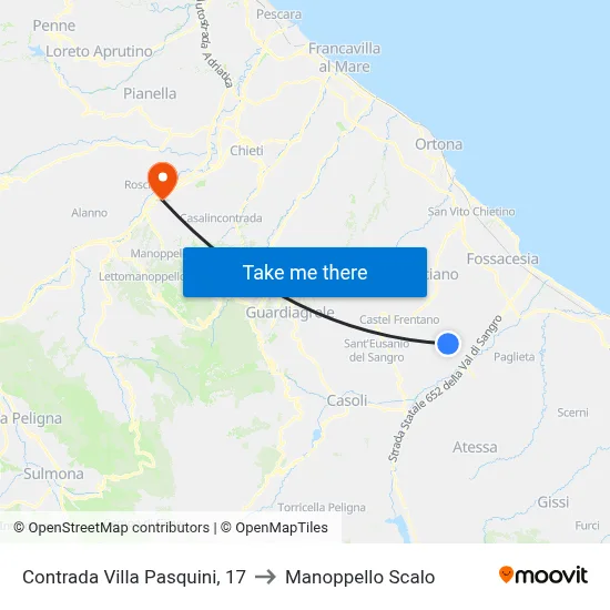 Villa Pasquini District, 17 to Manoppello Station map