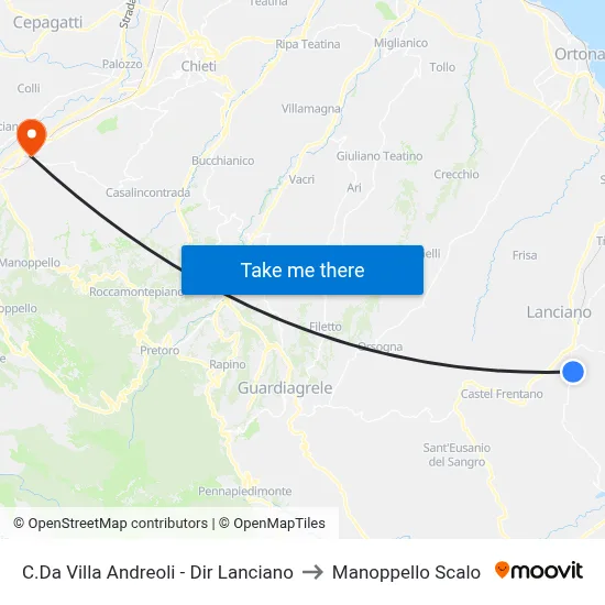 Villa Andreoli District - Lanciano Direction to Manoppello Station map