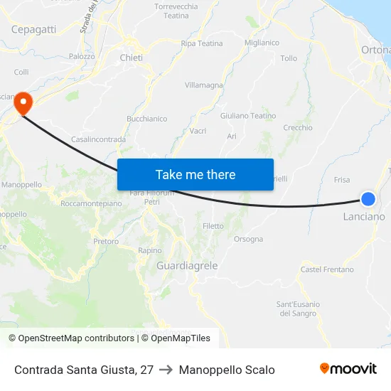 Contrada Santa Giusta, 27 to Manoppello Scalo map