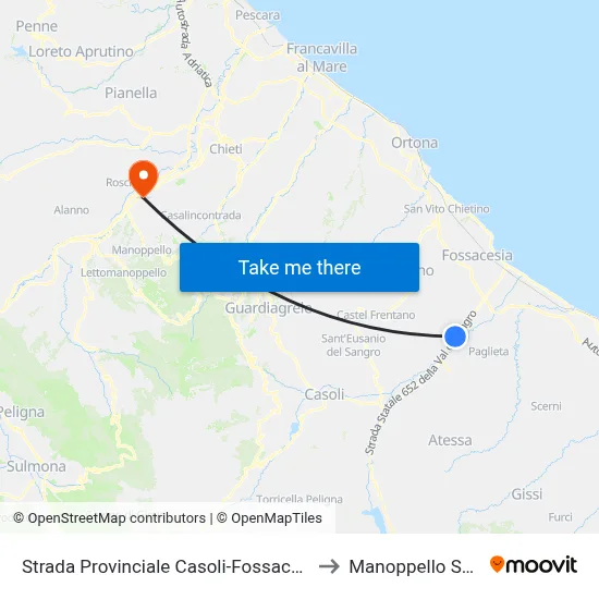 Provincial Road Casoli-Fossacesia, 2 to Manoppello Station map