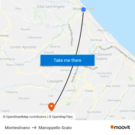 Montesilvano to Manoppello Station map