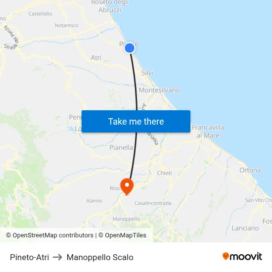 Pineto-Atri to Manoppello Scalo map