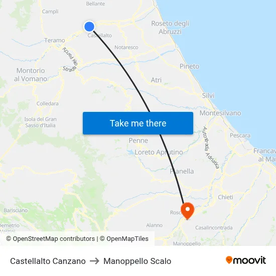 Castellalto Canzano to Manoppello Scalo map