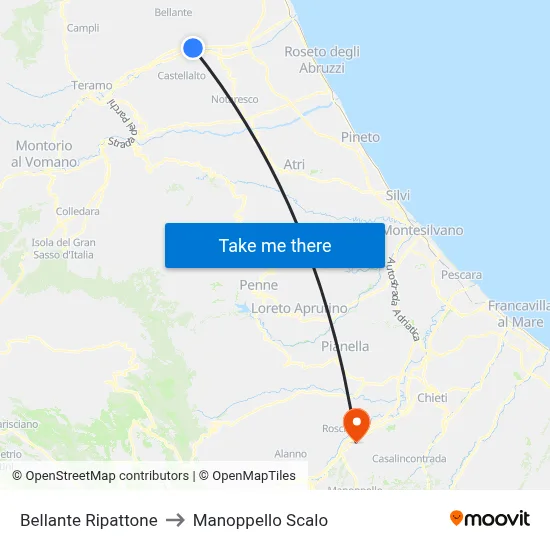 Bellante Ripattone to Manoppello Scalo map