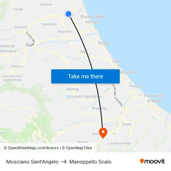 Mosciano Sant'Angelo to Manoppello Station map