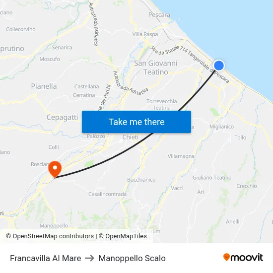 Francavilla Al Mare to Manoppello Station map