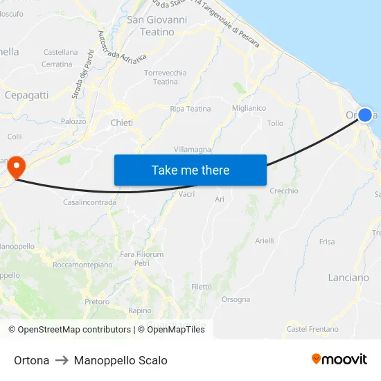 Ortona to Manoppello Scalo map