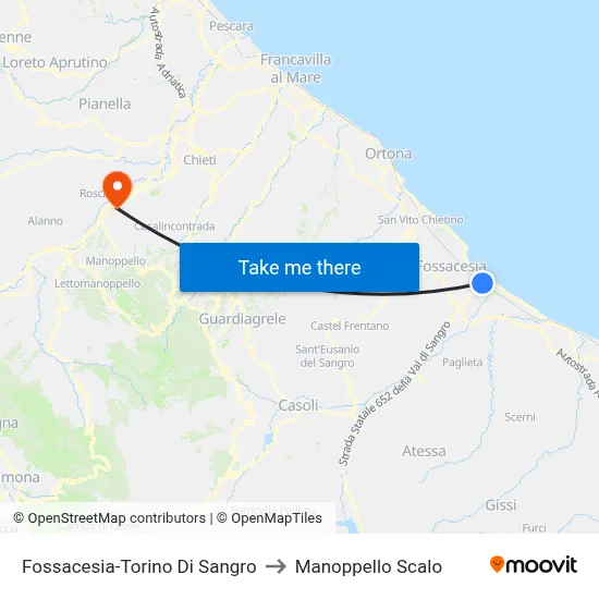 Fossacesia-Torino Di Sangro to Manoppello Station map