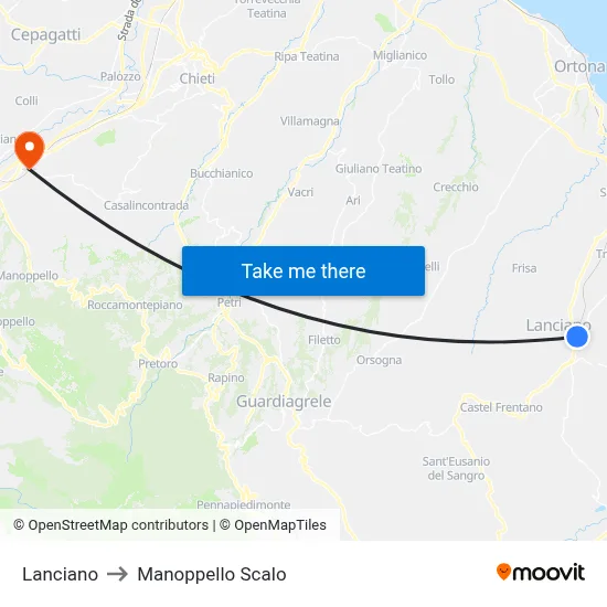 Lanciano to Manoppello Scalo map