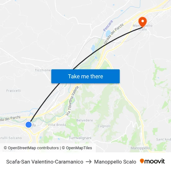 Scafa-San Valentino-Caramanico to Manoppello Scalo map