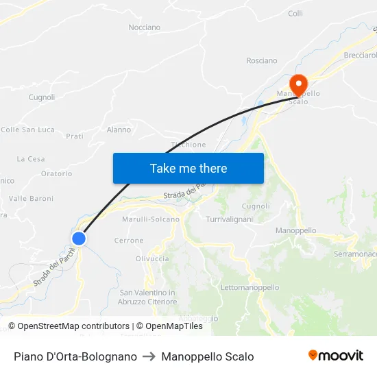 Piano D'Orta-Bolognano to Manoppello Station map