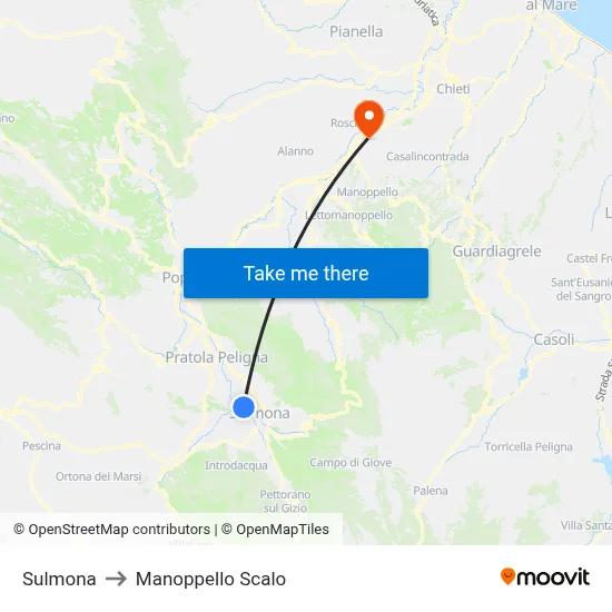 Sulmona to Manoppello Scalo map