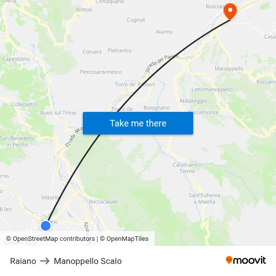 Raiano to Manoppello Station map
